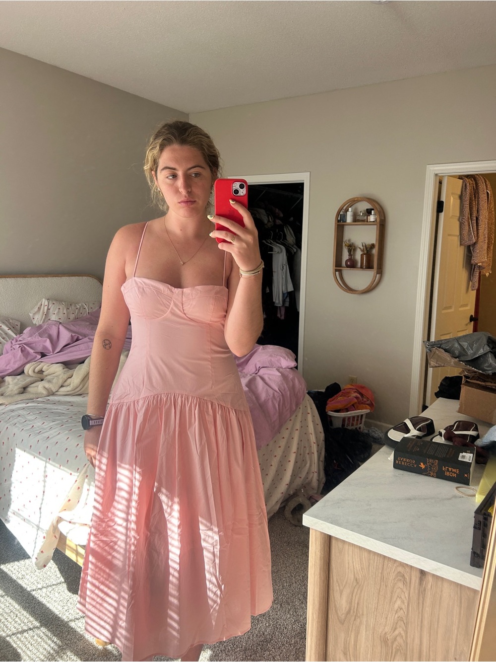 Peppermayo Blush Pink Spaghetti-Strap Midi Dress